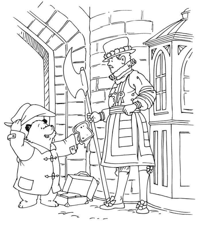 coloriage l ours paddington et le garde de la reine